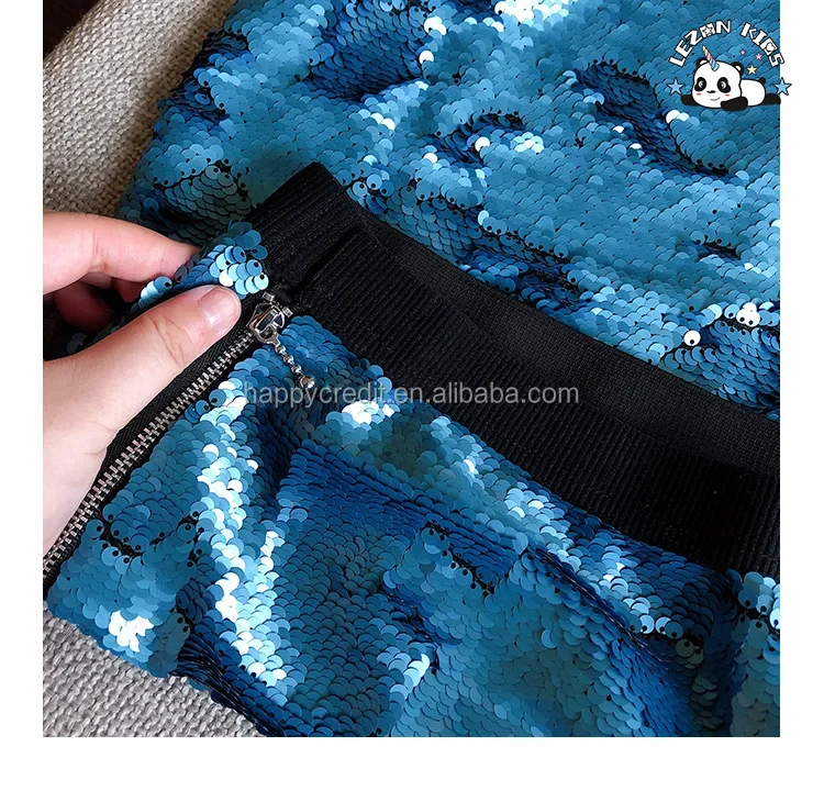 LEZONKIDS - 2024 New Style Summer Sunflower Blue Silver  Flipping Sequin A-line Cute Girls Skirt for Daily Wear